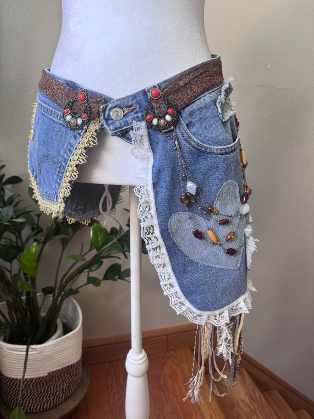 Custom Upcycled Denim Boho Fanny Belt - Picture 2 of 11